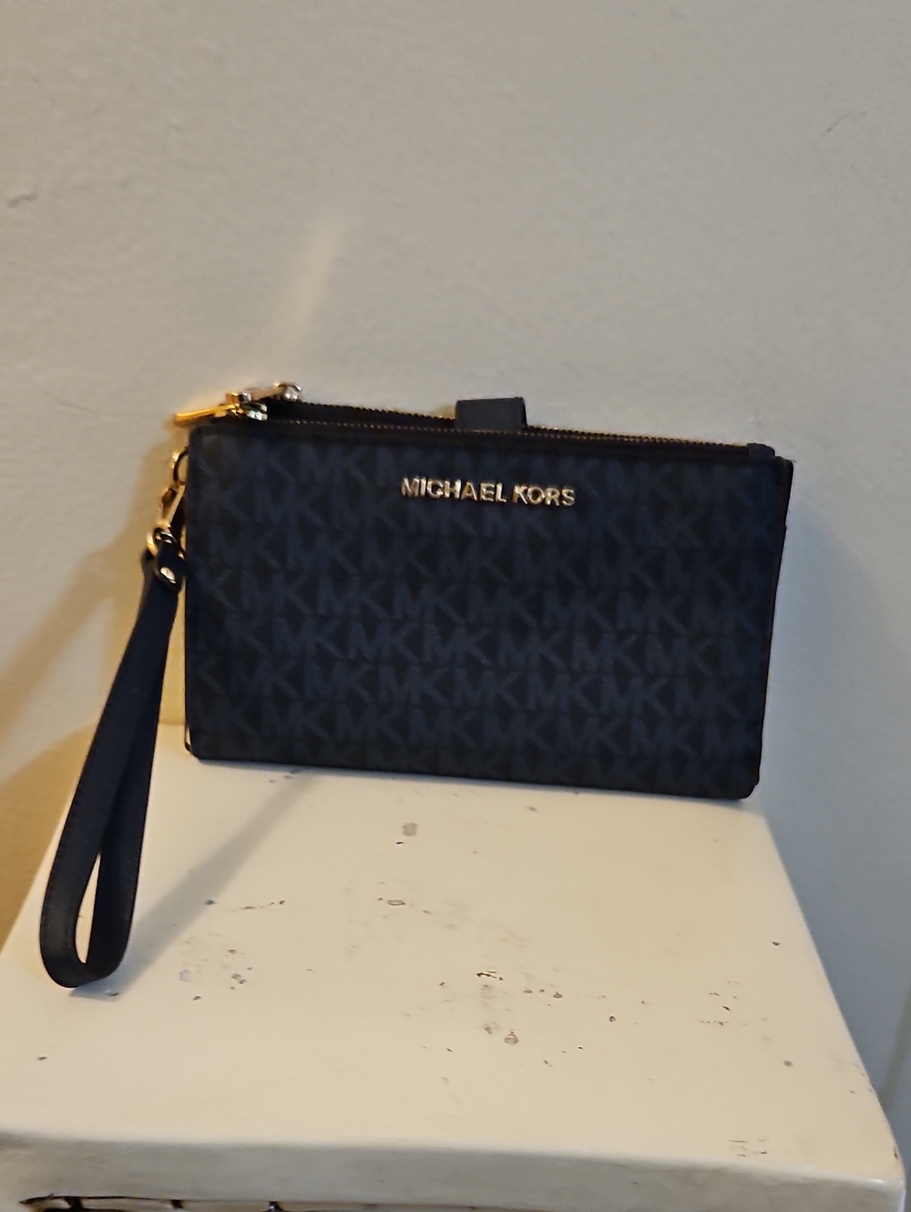 Michael Kors Blue on Blue MK Logo Phone Wristlet with Gold Hardware